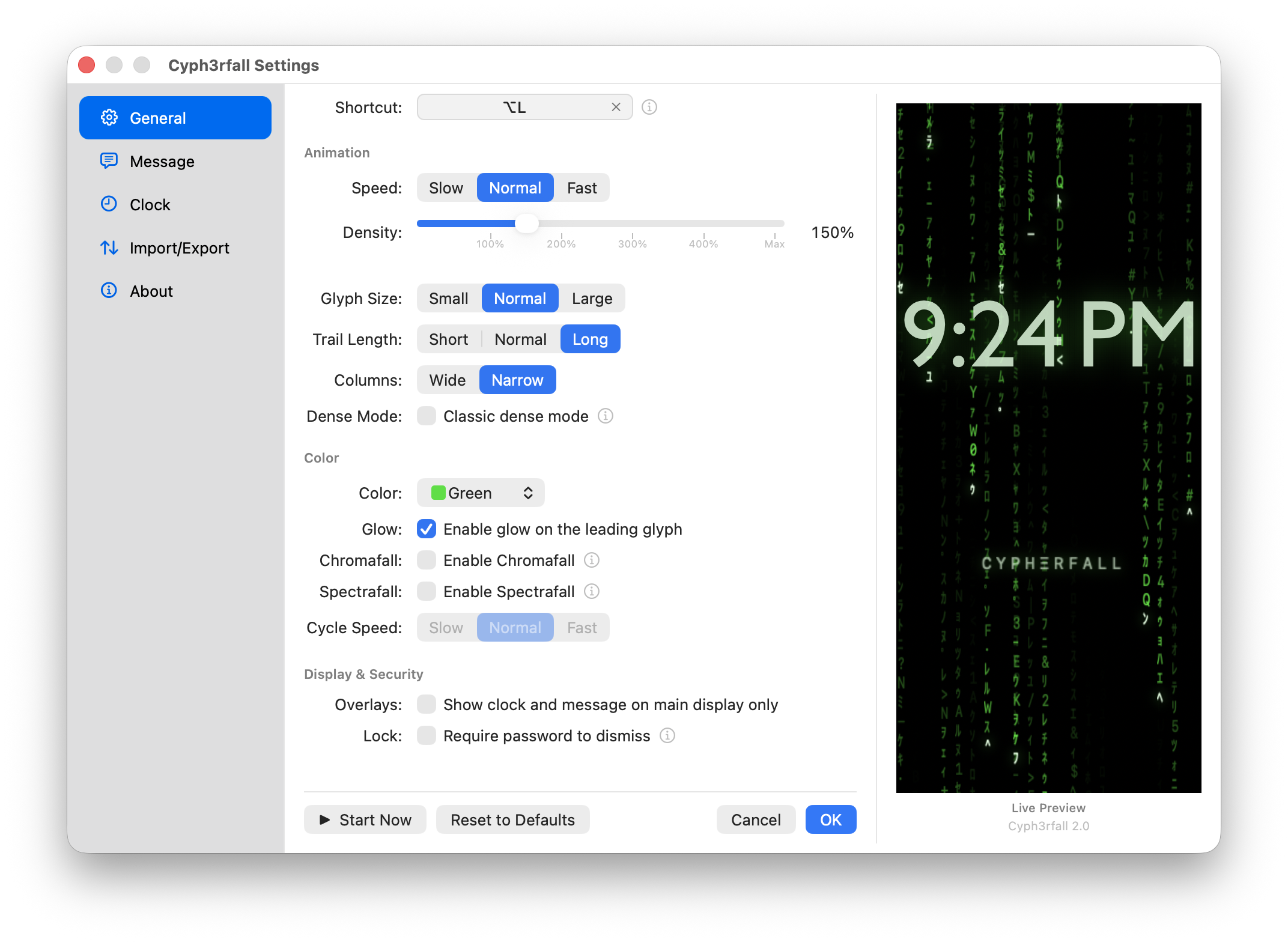 Cyph3rfall Settings in light mode — same sidebar layout with full macOS light appearance, demonstrating automatic adaptation to system theme.